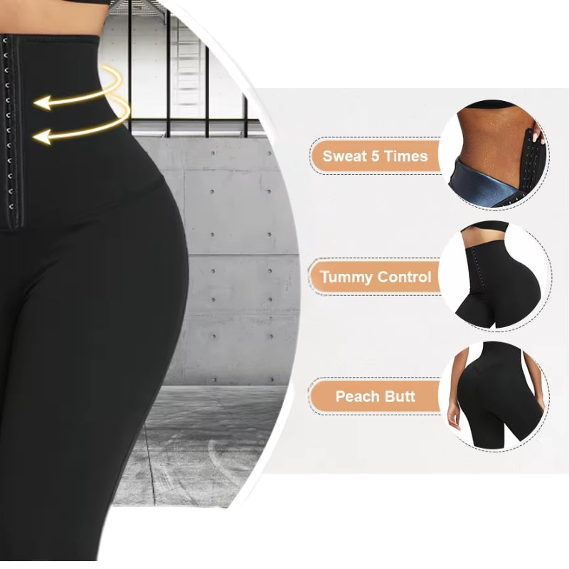 Blue Neoprene Sauna Tummy Control Leggings
