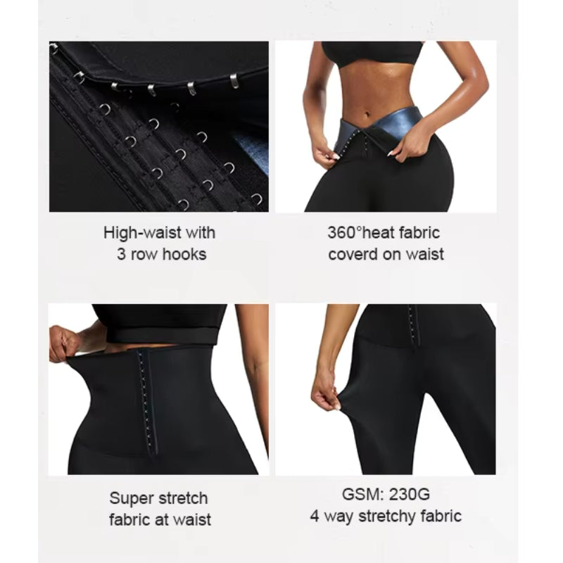Blue Neoprene Sauna Tummy Control Leggings